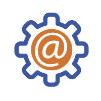 Graphic of a gear icon with a circle-a 