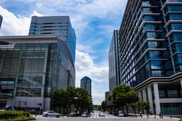 Image of a city street with tall office buildings