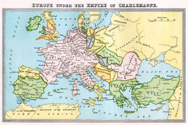Map of Holy Roman Empire during the reign of Charlemagne