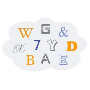 Graphic of several fonts represented as colored letters in a cloud