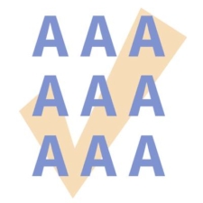 Nine letter A's floating over an orange checkmark depicting font consistency across users