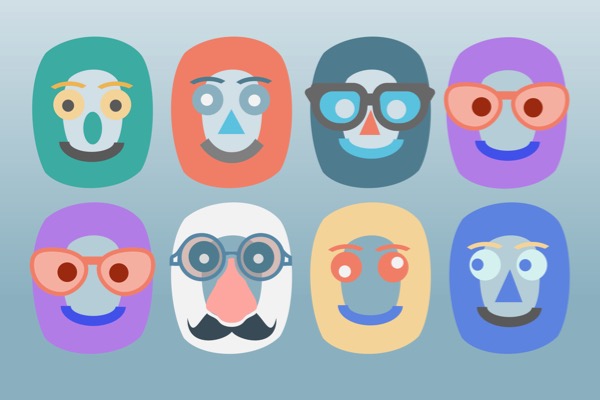 Graphic of upper-case O's styled to look like disguised faces