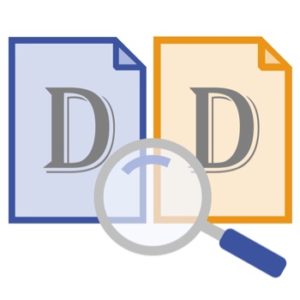 Blue and orange icon of magnifying glass looking at two font files