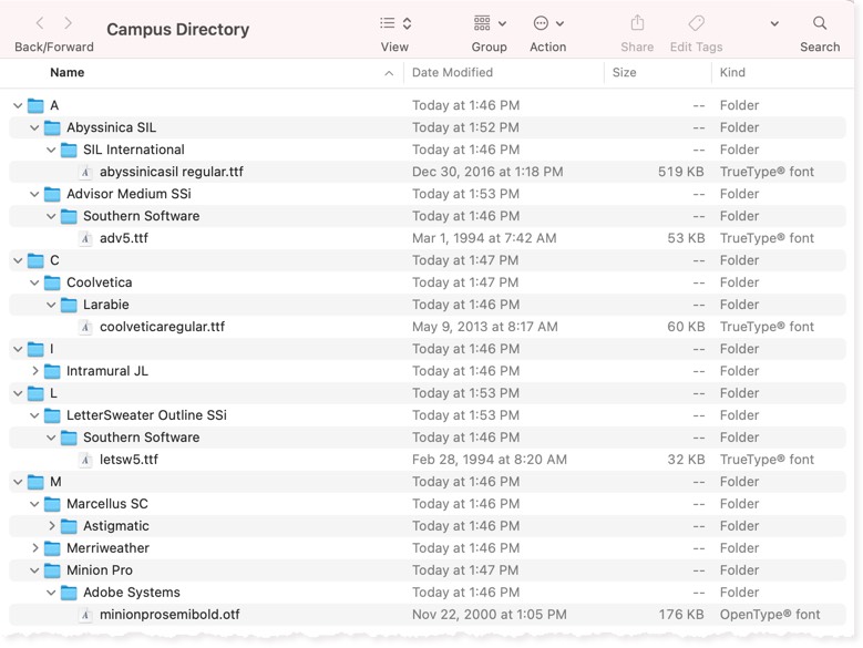 Screenshot of folder structure of FontAgent export command