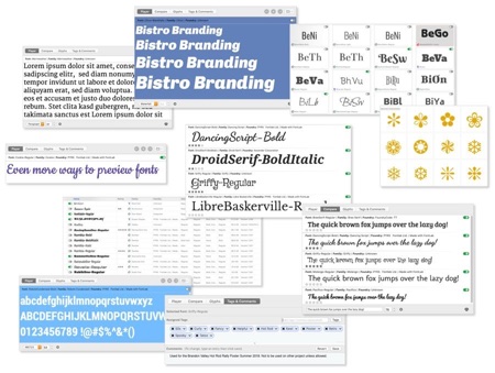 Collage of FontAgent Mac font preview screenshots