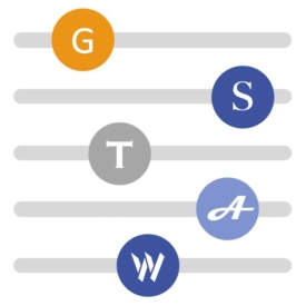 Graphic of five slide controls with font letters on each slider