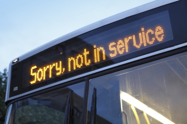 Transit bus marquee saying 