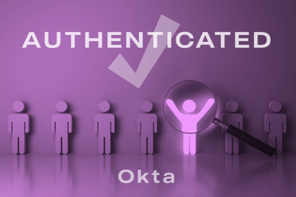 Purple image of user being authenticated by Okta platform