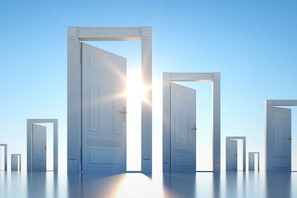 Image of freestanding doors against the sky symbolizing freedom of choice