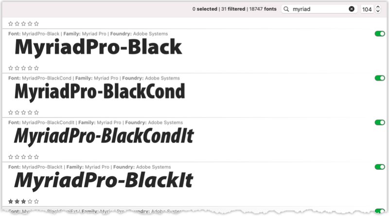Screenshot of the Image View in FontAgent that can provide previews of the fonts in a font family