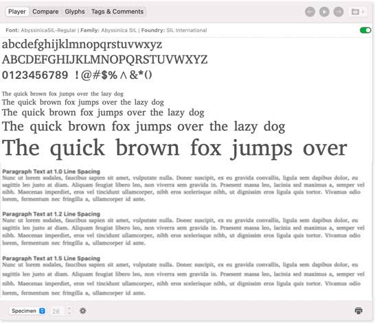 FontAgent Player View specimen text