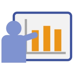Graphic of trainer pointing at presentation of a bar graph of font costs