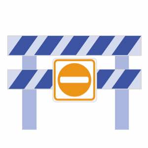 Blue and orange iconic image of a roadblock representing the limits of free font licenses