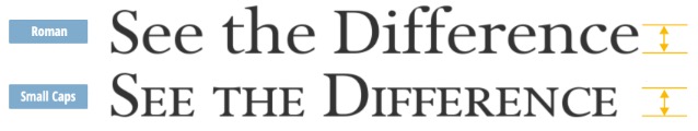 Font preview depicting the x-height for roman and small cap versions of the same font