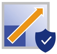 Graphic of a small blue square expanding into a larger square depicting scalability