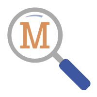 Magnifying glass icon looking at an uppercase letter, symbolizing font search