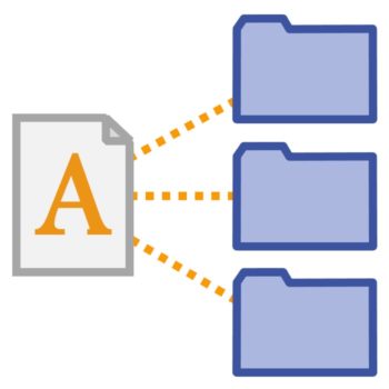 Blue and orange iconic image of a font file and three sets in which it is a member