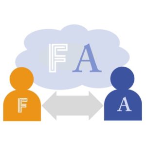 Graphic of two users sharing fonts through the cloud using FontAgent Sync