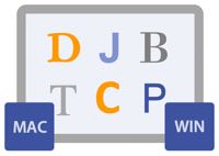 Graphic of colored letters on a computer screen with blue squares saying Mac and Win depicting how FontAgent controls fonts on all your Macs and Windows users