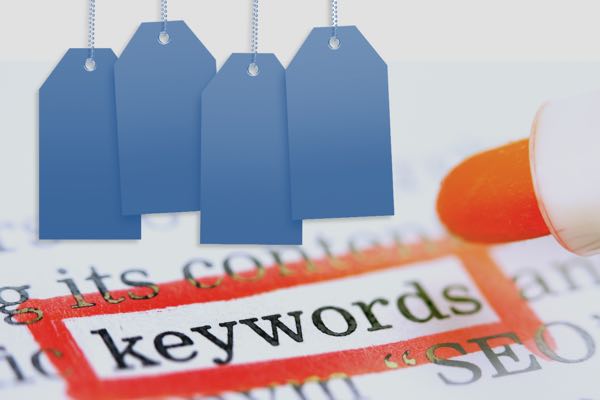 Images of hanging blue tags with the word Keyword highlighted