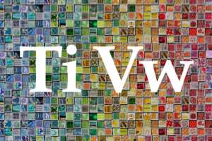 Multi-color ceramic tile background overlaid with the letters "Ti Vw" for Tile View