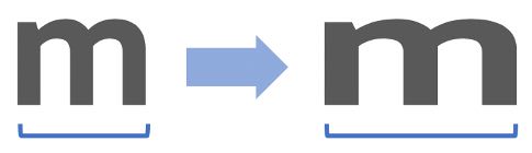 Graphic of two lower-case m characters, one regular and one condensed